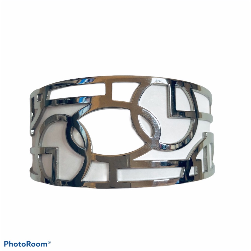 Extra Wide Silver Metallic Unique Vintage Cuff Bangle Geometric Bracelet